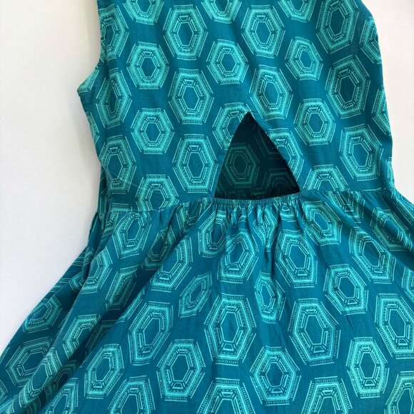 Mata Traders Dress, Sleeveless, Teal with Geometric Print, Medium, 100% Cotton - Picture 4 of 5